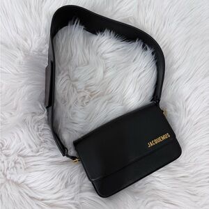 Jacquemus Black Leather Crossbody with Gold Logo